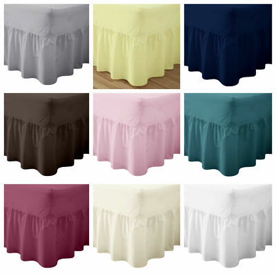 Unifarben gefärbt PollyCotton Spannbetttuch Volant Single Double King Super King