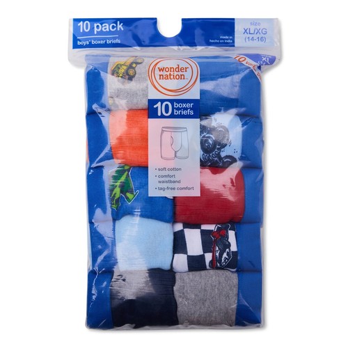 Wonder Nation Big Boys Underwear Soft Cotton Boxer Briefs 10-Pack sz M (8)