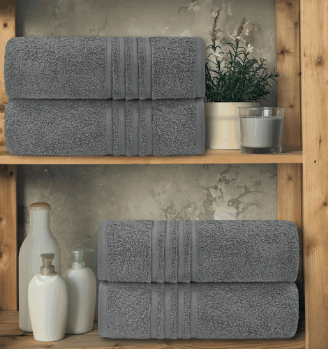 Grey Bath Towels Set of 4 Pcs Cotton 27x54 Inch Body Towel for Hotel Gym - Bild 6 von 7