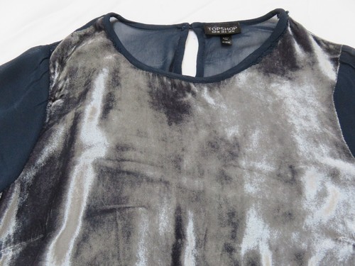 TOP SHOP BLUE MIX SOFT SILK VELVET & CONTRAST SHEER CHIFFON BACK TOP UK 8 - 10 - Picture 3 of 12