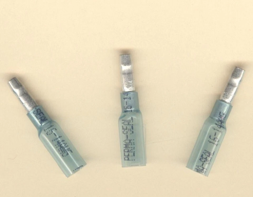 20 Blue PERMA SEAL Heat Shrink Bullet Snap Plug #16-14 medidor de fio AWG .180 macho - Imagem 2 de 2