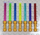 Lego Star War Set/7 GOLD Hilt LIGHT SABERS Minifig Weapon Pink/Blue/Green/Purple