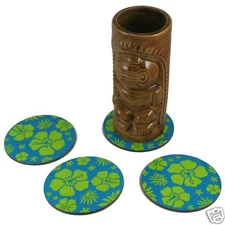 12 Pack of Blue Hawaiian Tiki Bar Luau Coasters - Floral Drink Coasters