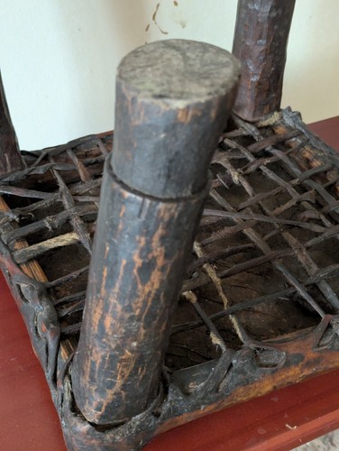 Antique Ethiopia Afar Tribe Leather Top Four Wood Legged Stool Beautiful Patina - Picture 8 of 12