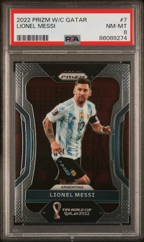 2022 PANINI PRIZM WORLD CUP QATAR #7 LIONEL MESSI PSA 8 ARGENTINA CHAMPIONS 🐐