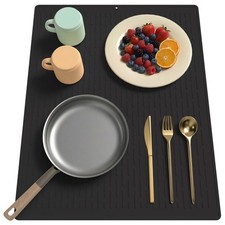 Silicone Dish Drying Mat for Kitchen Counter  Sink Black, Fast Dry Easy Clea...