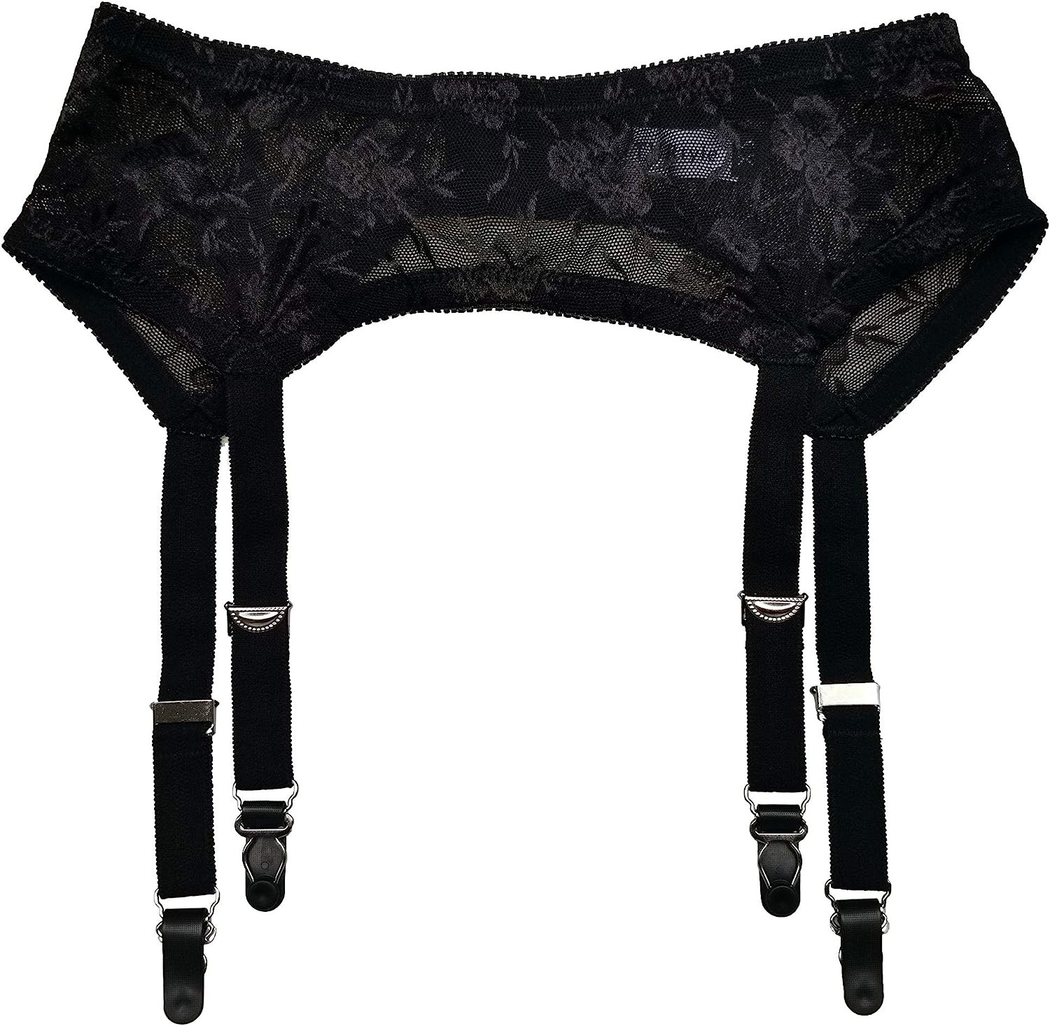 Womens Mysterious Sexy Black 4 Vintage Metal Clips Garter Belts - Medium to XxL