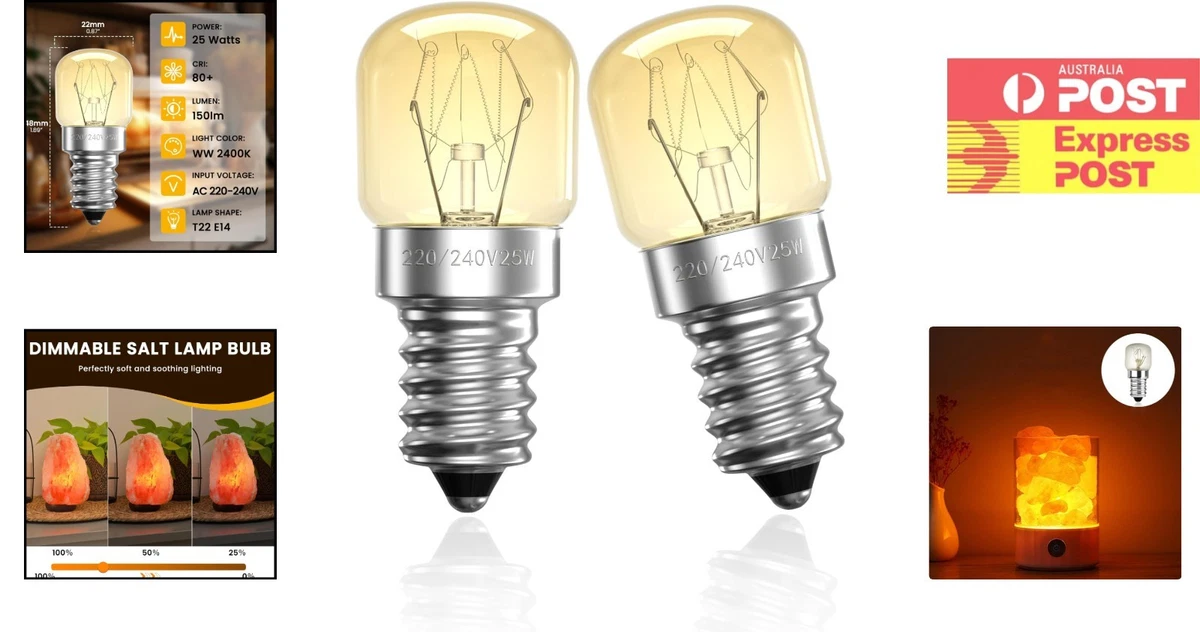 25W Dimmable E14 Salt Lamp Bulbs 300 C Heat Resistant Warm White 2400K 2 Pack