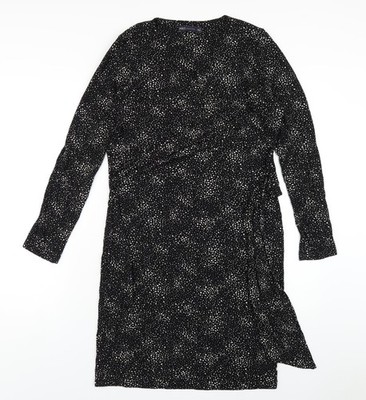 Marks and Spencer Damen Schwarz Geometrisches Muster Viskose A-Linie Größe 12 Rundhalsausschnitt