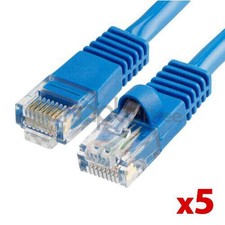 5 pack CAT5e Cable 7FT Ethernet Lan Network CAT5 RJ45 Patch Cord Internet Blue