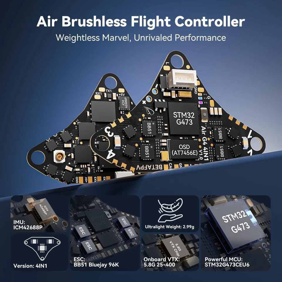 BETAFPV G473 4IN1 Air Brushless Flight Controller Lightweight 1S AIO FC with - Immagine 2 di 4
