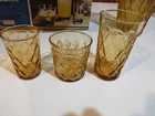 Vtg MCM Anchor Hocking Fire King Amber Gemstone Kimberly Diamond Glass Tumblers
