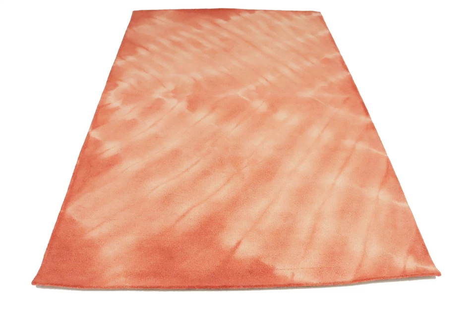 Alfombra moderna coral melocotón diseño tie-dye lana 5x8 acolchada a mano alfombra habitación niños Foto 2 de 4