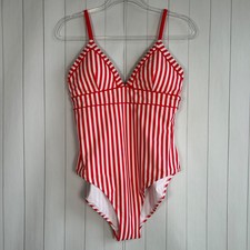 Boden size 10 Kasos String V-neck swimsuit stripe coral UPF 50 adjustable NEW