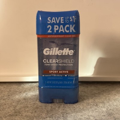 Gillette Clear Shield Sport Active Gel 2 Pack 72HR Sweat Odor Protection Clear