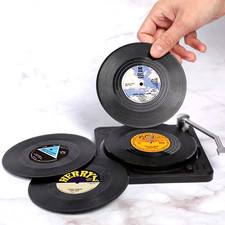 Set of 6 Vinyl Record Coasters Music Drink Mug Pad Retro Holder