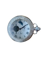 Skeleton Mechanical Pocket Watch Moonphase Open Heart Working Silver Tone