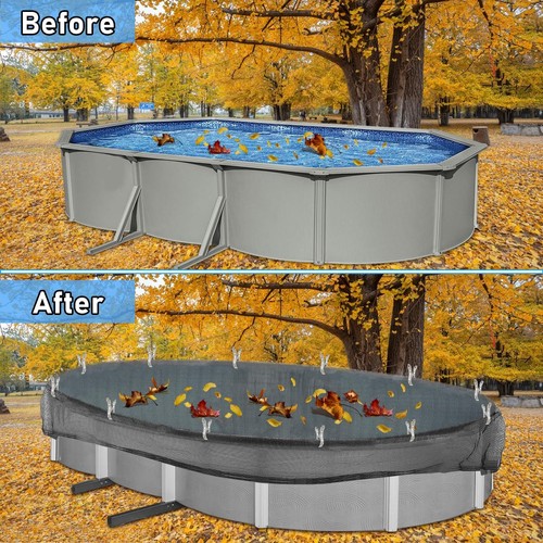 33 X 18 Ft Oval Swimming Pool Leaf Net Cover,Pool Winter Cover Mesh Cover wit... - Picture 6 of 7