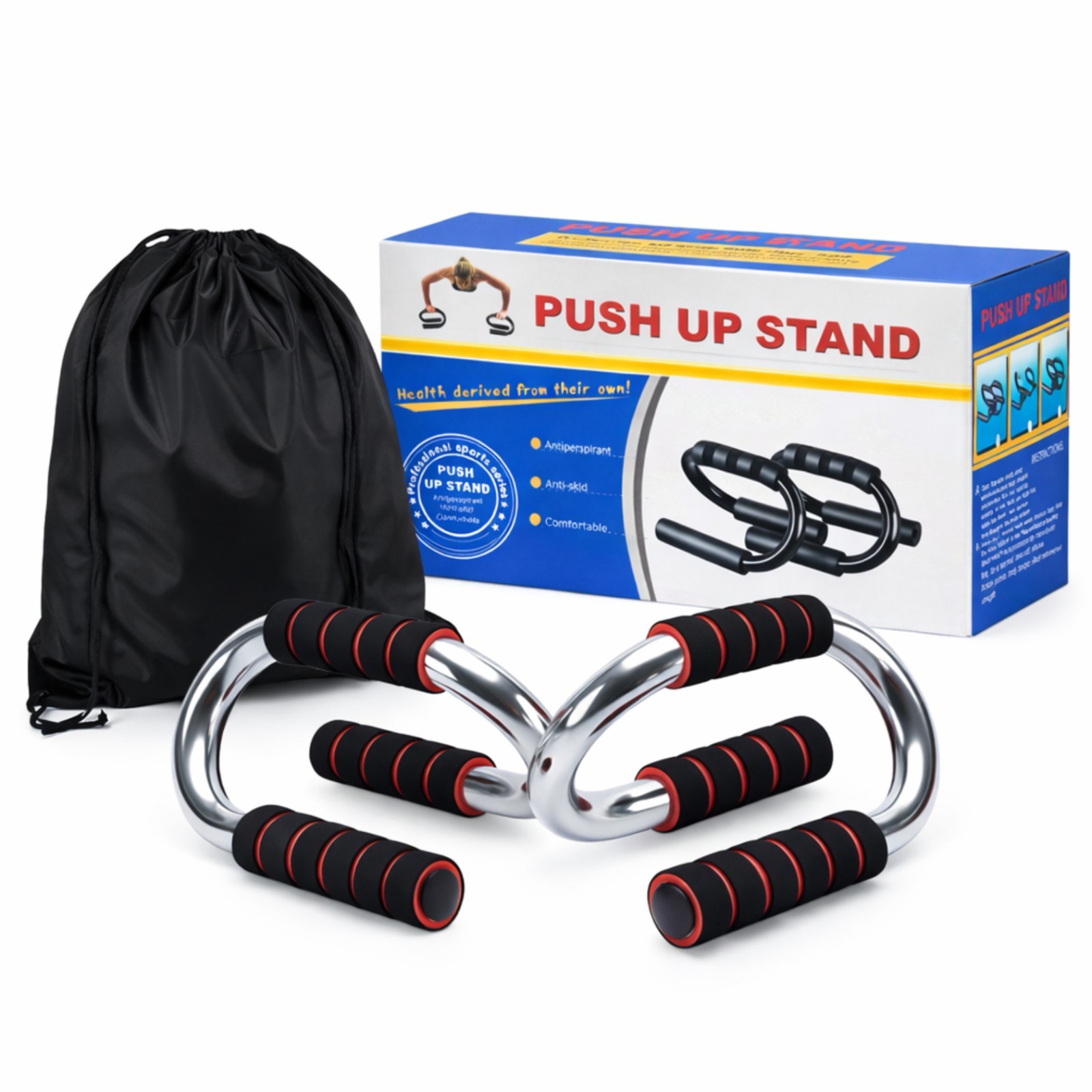 S-Shaped Push Up Bars Non-Slip Home Gym Handles + Free Carry Bag