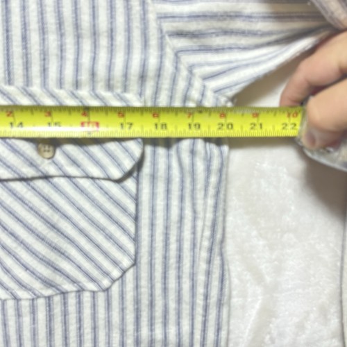 Vintage 90s Woolrich Button Up Shirt White Gray Stripe Chore Outdoor Flannel M - Picture 9 of 14
