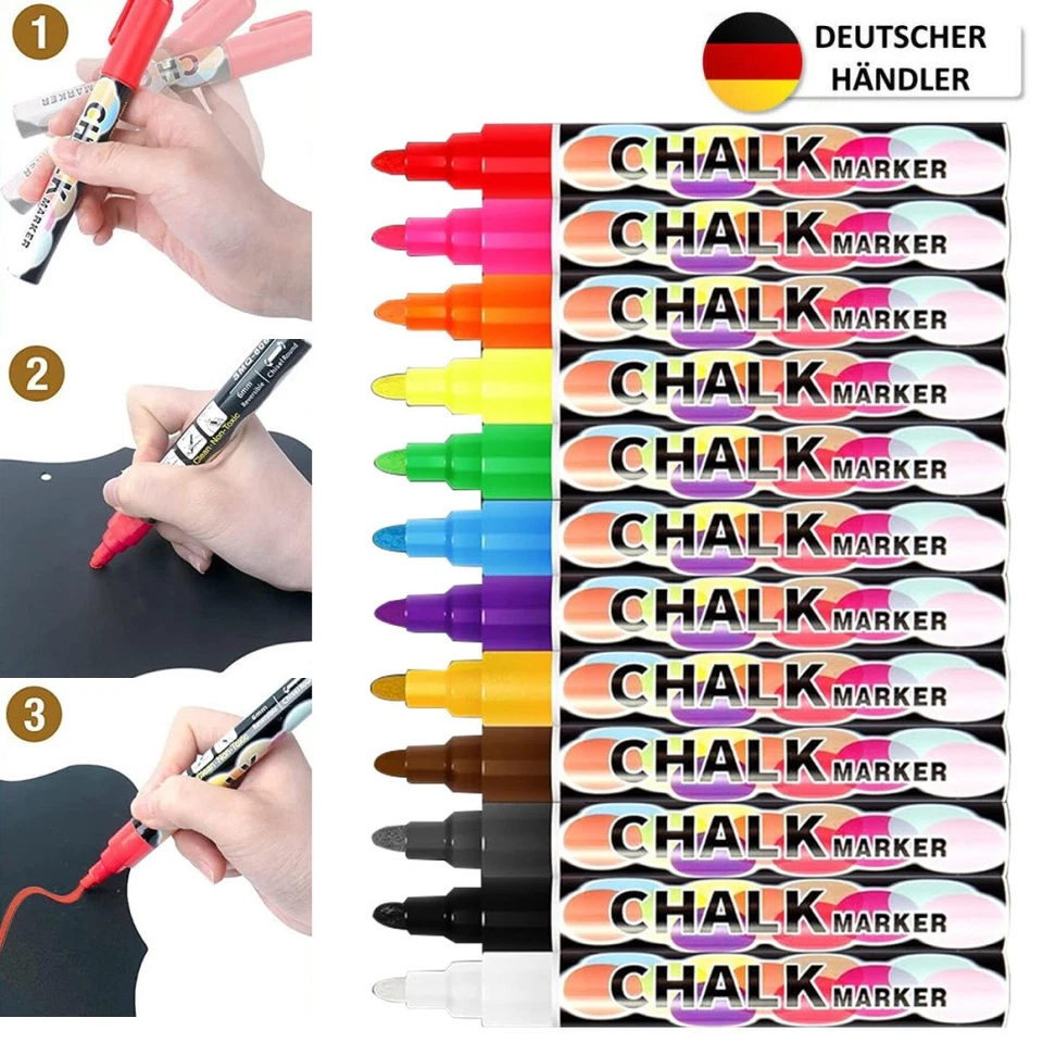 Fenster 12 Farben Kreidestifte Kreidemarker Tafel Neon Kreide Stift abwischbar - Bild 2 von 4