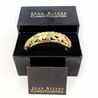 Flower Hinged Bangle Bracelet 6.5" New Joan Rivers Gold Plated Enamel Crystal