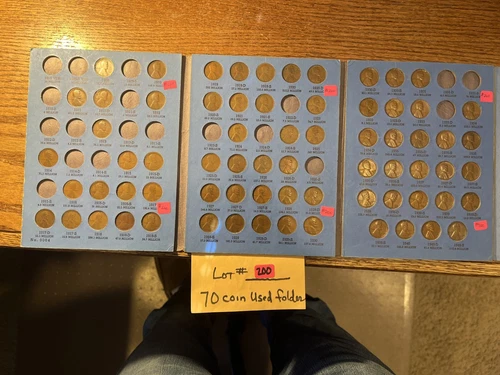 70 Coin Partial Set 1909  1940 Lincoln Wheat Penny Album WHITMAN FOLDER LOT #200