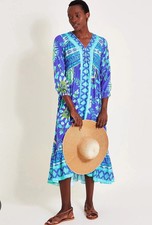 Monsoon Saskia Geo Floral Dress. Blue Multi. Size Medium. BNWT. RRP £79.