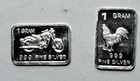 (2) 1 Gram .999 Silver Bars. Rooster and Motorcycle. Free Shipping