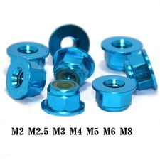 Aluminum Flange Nyloc Nylon Insert Locking Nut M2/2.5/3/4/5/6/8 Anodize Sky Blue