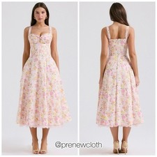 House of CB Rosalee Pink Meadow Print Cotton Bustier Midi Dress Floral Size XL