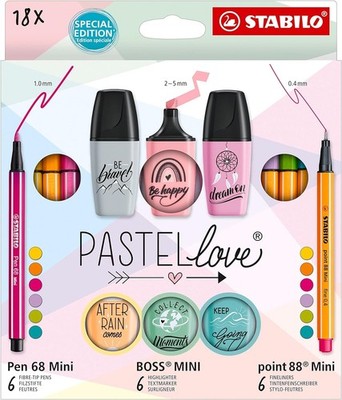 STABILO Pastellove 18-tlg. Pen 68 Mini / Boss Textmarker Mini / Point 88 Mini