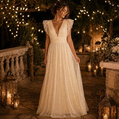 Altard State Shimmer Maxi Dress Size M Ivory Formal Boho Coquette Fairy  Regency | eBay