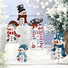 5 Pcs Christmas Snowman Table Decor Winter Snowman Decorations Wooden Table