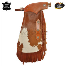 Genuine Cowhide Leather Chaps Western Biker Fringed Hair-On Cowboy Rodeo Style