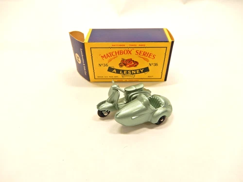 Vintage 1961 MATCHBOX LESNEY No. 36 Lambretta TV 175 & Side Car MIB Green