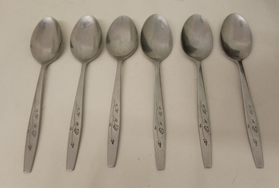 6 x Retro Vintage Elegance Edelstahl Dessertlöffel ~ um 1970 ~ sehr guter Zustand (SC18)