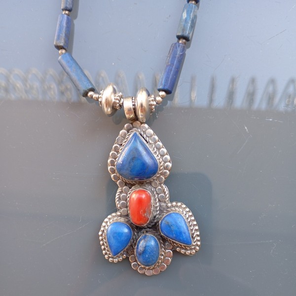 Collier Berbère Argent 925 Lapiz Lazuli Corail
