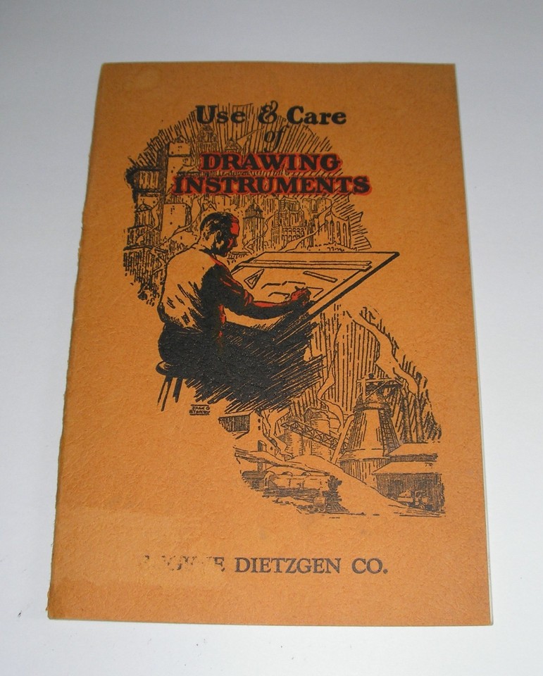 A 1930 Dietzgen engineering drawing instruments handbook — a beautiful, tactile slice of pre-digital technical culture that doubles as a collectible bookshelf piece.