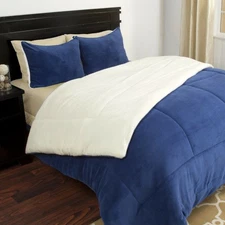Lavish Home 3 Piece Blue Full/Queen Sherpa Puffy Comforter Set Soft Blue