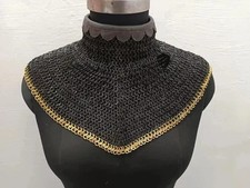 Chainmail Collar Flat Ring Riveted With Brass Trim Medieval Gorget SCA LARP