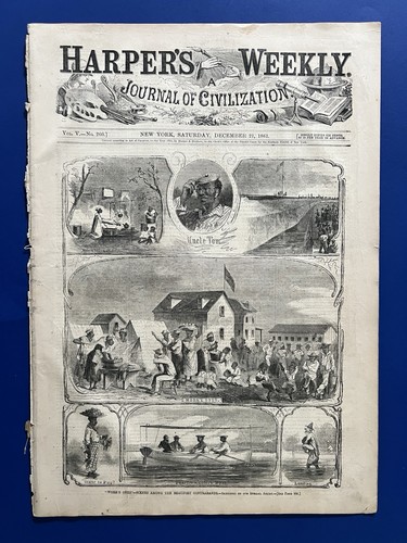 Harper's Weekly 12-21-1861 Winslow Homer Bivouac on Potomac, TN MAP, USS Monitor