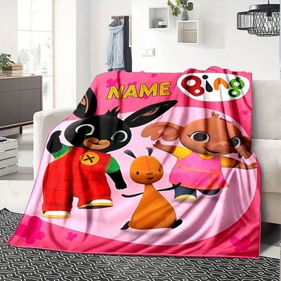 1pc Bing Bunny & Friends Themed Flannel Blanket - Personalized Name - Soft, Wa