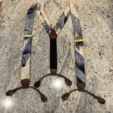 Vintage Pelican USA Silk Suspenders Braces Abstract Art Power Brown Leather