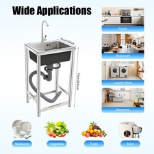 Commercial Stainless Steel Sink Outdoor Single-Bowl Utility Sink With Faucet US