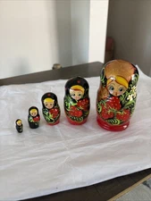 5 PIECE SET GORGEOUS AUTHENTIC RUSSIAN MATRYOSHKA NESTING DOLLS Beautiful Colors