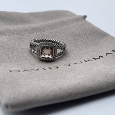 David Yurman 925 Sterling Silver Petite Albion Ring Morganite Diamonds Size 8