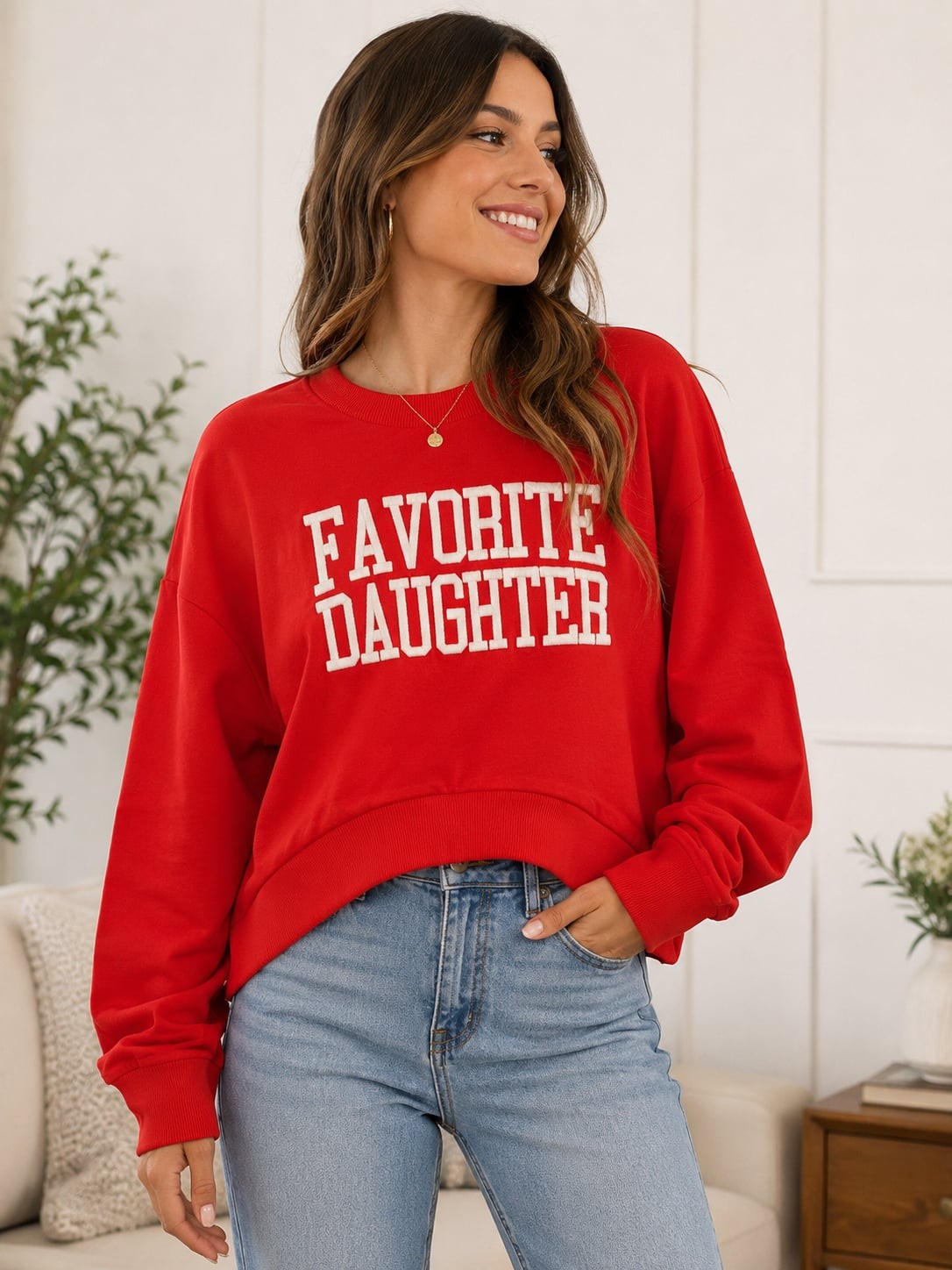 Francesca’s Favorite Daughter high Low  Sweatshirt in Red