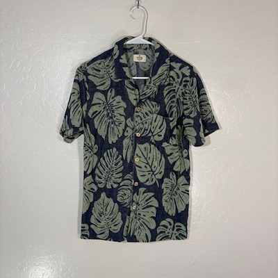 Marine Layer Shirt Mens Small Blue Leaf Hawaiian Terry Short Sleeve Button Up