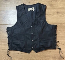 Black Leather Motorcycle Vest Concealed Carry Street Highway 21 Mens 3XL NEW